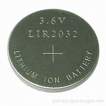 LIR2032 Coin Type Lithium-ion Rechargeable Cell Battery, 3.6V 45mAh, Electronic Products Accessory